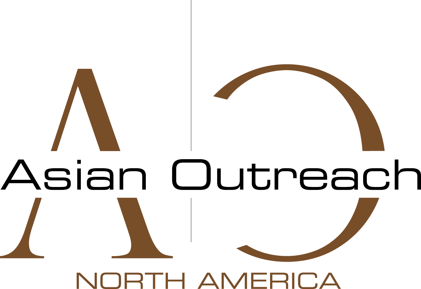 Logo d'Asian Outreach North America avec les lettres A et O en arrière-plan.